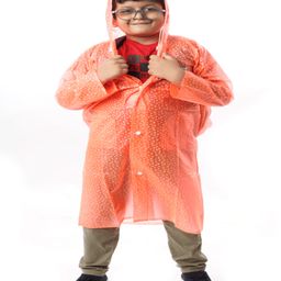 Viva Rainwear PVC Full Sleeves Abstract Designed Transparent Raincoat - Orange-image-67