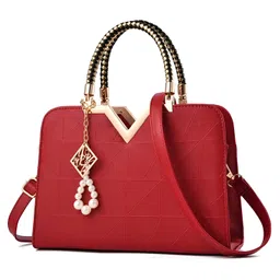 SYGA Women's Designer Handbag with Pearl Charm, Double Braided Handle, Shoulder Messenger Bag(Red)-picture-18