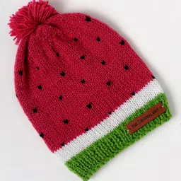 The Original Knit Watermelon Designed & Pom Pom Embellished Cap - Pink & Green - Diameter - 30cm-picture-20