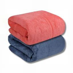 Fezora Pink & Navy Blue 2 Pieces Microfiber 400 GSM Super Absorbent Bath Towels-7
