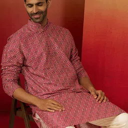 VASTRAMAY Geometric Printed Mandarin Collar Straight Kurta-picture-35