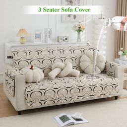 HOKIPO Beige & Black Geometric Printed Waterproof 3 Seater Sofa Cover With Arms-image-29