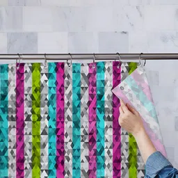 ArtzFolio Grey & Green Striped Water Proof Shower Curtain-image-80
