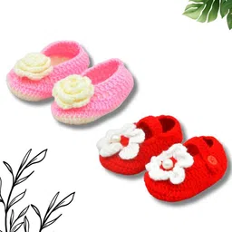 FUNKRAFTS Pack of 2 Woollen Crochet Baby Infant Girl Booties-28