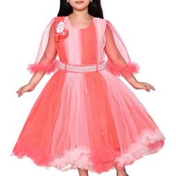 Zenat Girls Flared Sleeve Round Neck Frills Work Applique Detail Tulle Dress-image-97