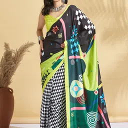 RACHNA Checked Poly Crepe Block Print Saree-0