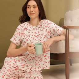ETC Floral Print Peter Pan Collar Lace Inserts Night suit-picture-40