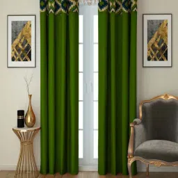 Swayam Green Premium Lining Plain Eyelet Door Curtain - Single Piece (7 Ft)-35