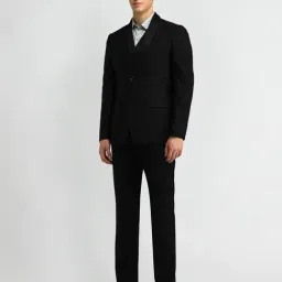 Arrow Black Polyester Tailored Fit Self Formal Suit-image-12