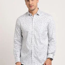 Turtle Grey Cotton Slim Fit Printed Shirt-image-48