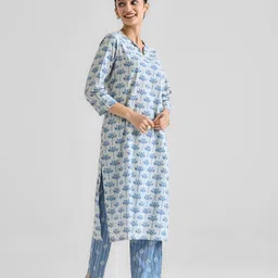 Rustorange Floral Printed Pure Cotton Straight Kurta with Trousers-16