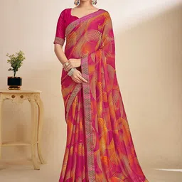 Anouk Rustic Geometric Printed Woven Design Zari Pure Chiffon Saree-20