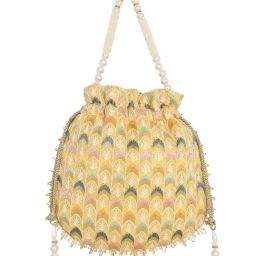 Lavie Yellow Noor Chevron Embriodered Womens Potli-0