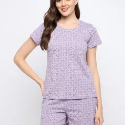 Clovia Purple Regular fit Graphic Sleepwear Set-picture-47