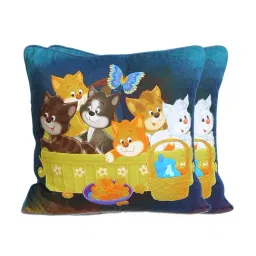 Swayam Blue & Orange Cotton 210 TC Kids Cushion Covers - Set of 2-43