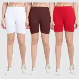 Gracit White & Brown Cotton Sports Shorts - Pack Of 3-image-56