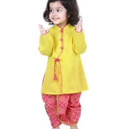 BownBee Kids Yellow & Pink Cotton Kurta with Dhoti-image-2