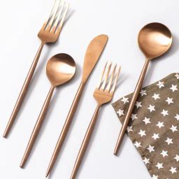 Nestroots Cutlery for Dining Table Stylish Spoon Fork and Knife Set Dinner Set of 5 Copper Dipped-image-83