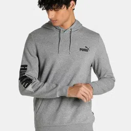 Puma Gray Cotton Regular Fit Logo Printed Hooded SweatShirt-image-64