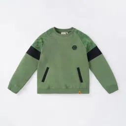 Ed-a-Mamma Kids Green & Black Cotton Color Block Full Sleeves Sweatshirt-image-54