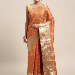 Blissta Orange Woven Kanjeevaram Saree With Unstitched Blouse-picture-15