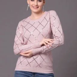 Mafadeny Peach Embellished Sweater-image-35