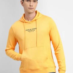 Jack & Jones Yellow Cotton Slim Fit Hooded Sweatshirt-image-75