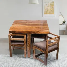 Ikiriya Kingston Solid Brown Wood 4 Seater Dining Table Set Teak Finish-image-9