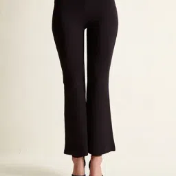 Cover Story Black Mid Rise Regular Fit Wide Leg Trousers-image-56