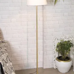 Homesake White & Golden Metal Standing Floor Lamp with Bulb and Floor Switch (Iron Legs)-image-38