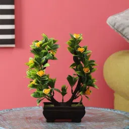 Foliyaj Multicolor Plastic Artificial U Shaped Bonsai Tree With Leaves And Roses-image-73
