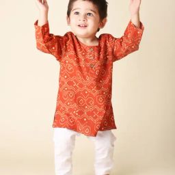 Fabindia Kids Rust Printed Full Sleeves Kurta-image-27