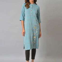 Aurelia Blue Embroidered Straight Kurta-image-36