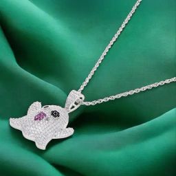 crash.club By CKC 925 Silver Sterling Silver Playful Ghost Pendant Chain with Sparkling Accents-image-57