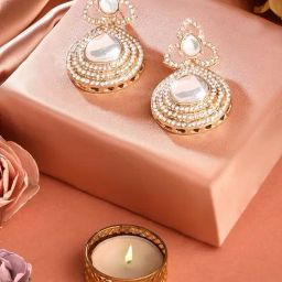 Zaveri Pearls Gold Tone Dazzling Austrian Diamonds & Stones Embellished Traditional Drop Earring-ZPFK17593-43