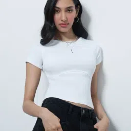 The Souled Store Pearl Cotton Solid T-Shirt-picture-13