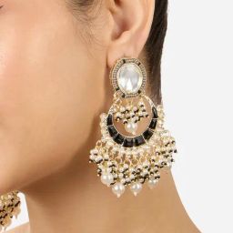 Zaveri Pearls Black Grey Stones Clustered Beads Crescent Traditional Chandbali Earring-ZPFK17617-image-41