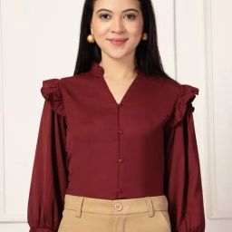 Style Quotient Maroon Solid Three-Quarter Sleeves Shirt-image-17