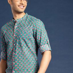 Taavi Indie Floral Printed Pure Cotton Sanganeri Folk Casual Shirt-picture-3