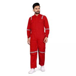 Areevanz 240 GSM Cotton Red Safety Coverall Boiler Suit with Reflective Tape Size- L-18