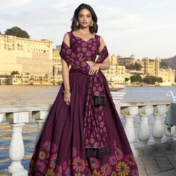 A TO Z CART Floral Printed Ready To Wear Lehenga WIth Unstitched Blouse & Dupatta-picture-40