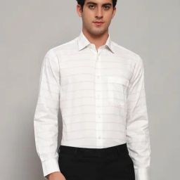 Cantabil White Regular Fit Stripes Formal Shirt-image-89
