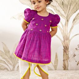 VASTRAMAY Girls Floral Embroidered Cotton A-Line Kurta with Dhoti Pant-picture-15