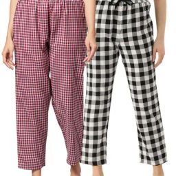 Kryptic Maroon & Black Cotton Checks Lounge Pants (Pack Of 2)-image-90