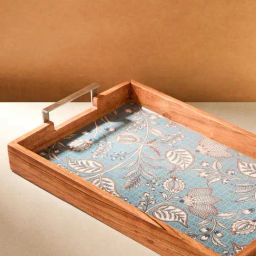 Fabindia Asta Blue Wood Floral Tray (Large)-image-62