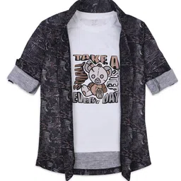 CAVIO Boys Geometric Printed Shawl Collar Jacket With T-shirt-image-50