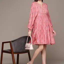 Ritu Kumar Floral Print Puff Sleeve A-Line Dress-image-51