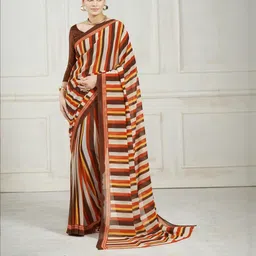 Garden Vareli Striped Printed Pure Georgette Saree-picture-12