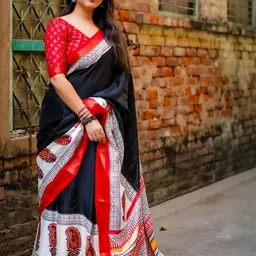 KALINI Paisley Printed Saree with Blouse Piece-image-31