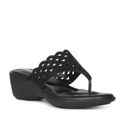Bata Women's Black Thong Wedges-image-65